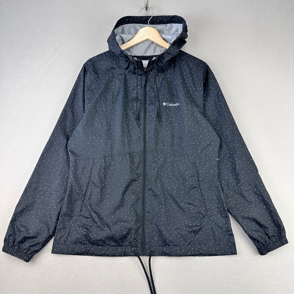 Columbia Flash Forward Jacket Women M Black Polka Dot Hoody Windbreaker‎ Outdoor